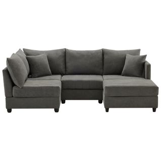 Canapé Angle Moderne 5 Places 220x194x85cm, Canapé En L, Canapé En U Avec Repose-pieds, Gris