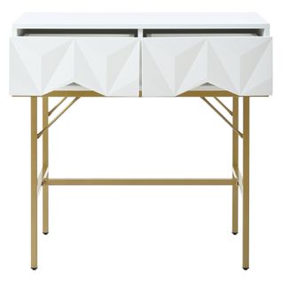 Table Console Avec 2 Tiroirs Blanc Et Doré 80x40x80cm