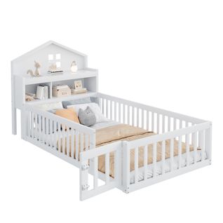 Lit Cabane 90 X 200cm, Lit Enfant En Bois, Blanc