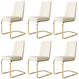 Lot De 6 Chaises De Salle à Manger En Velours Beige, Motif Losange Au Dos, Pieds En Métal Doré