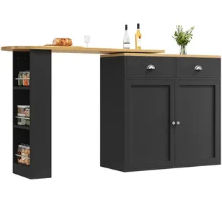 Table à Manger Rotative à 360° Avec 2 Tiroirs, 2 Portes, Étagères Latérales, Noir