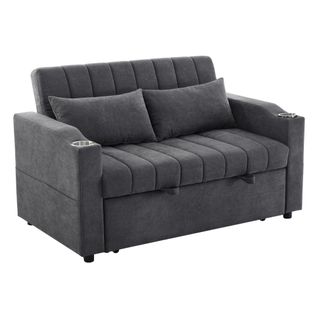 Canapé Convertible 2 Places, Fonction Lit, Porte-gobelet, Style Moderne, Revêtement Coton - Gris