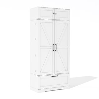 Buffet De Cuisine Avec Étagères Réglables, Tiroir, Casier à Bouteilles Et Portes à Étagères, Blanc