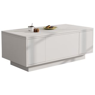 Table Basse Moderne 100x50x55,5cm, Double Mécanisme De Levage, Rangement Caché, Aggloméré Blanc