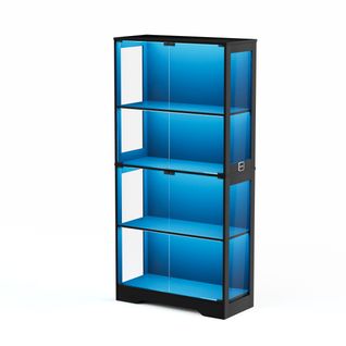 Vitrine LED En Verre Noire Haut.165 Cm, Capteur De Mouvement, 4 Portes Vitrées, 4 Étagères