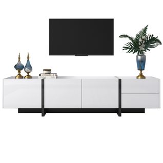 Meuble TV Bas Avec Tiroirs, Table TV Pour Salon Et Salle à Manger, Blanc, 190 X 35 X 45 Cm