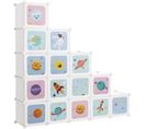 Meuble De Rangement Enfant 15 Cubes, Armoire Modulable, En Plastique, Blanc