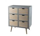 Martin - Commode Grise 6 Tiroirs Beiges Bois Pin