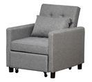 Fauteuil Chauffeuse Convertible Dossier Inclinable Coussin Tissu Gris