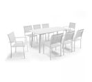 Table De Jardin Aluminium Et Pierre, 6 Chaises Et 2 Fauteuils Blanc