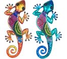 Gecko Décoratif En Métal Et Verre Avec Points Colorés (lot De 2)