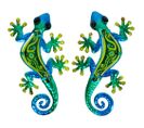 Gecko Décoratif En Métal Et Verre Vert Et Bleu Cercle (lot De 2)