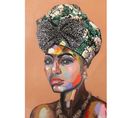 Tableau Peinture Femme Coiffe Traditionnelle 100 X 70 Cm - Africa