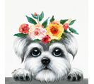 Tableau Peinture Chien Couronne De Fleurs 50 X 50 Cm - Doggy