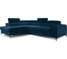 Canapé D'angle Convertible - Larry Velours - En Tissu Luxe Bleu, 5 Places, Angle Gauche (vu De Face)