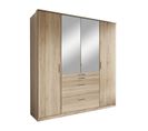 Armoire - Panneaux De Particules - Aspect Chene San Remo - 4 Portes Miroir - Chambre