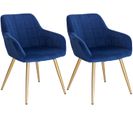 2xchaises De Salle À Manger Chaise De Salon Structure En Métal Et Assise En Velours Bleu