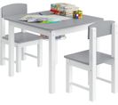 Ensemble De Table Et Chaises Pour Enfant.avec Plaque De Base De Bloc.plateau Réversible.blanc+gris