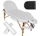 Table De Massage Ovale 3 Zones Avec Rembourrage De 5cm Et Châssis En Bois Et Rouleaux - Blanc