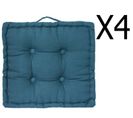 Lot De 4 Coussins De Sol En Coton, Coloris Bleu Canard - Dim : L 40 X L 40 X H 8 Cm
