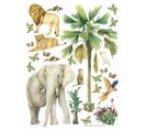 Sticker - Animaux De La Jungle : Éléphant, Lion, Perroquet - 1 Planche 65 X 85 Cm