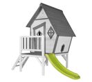 Cabin Xl Maison Enfant Avec Toboggan Vert Clair   Aire De Jeux Pour L'extérieur En Gris et Blanc