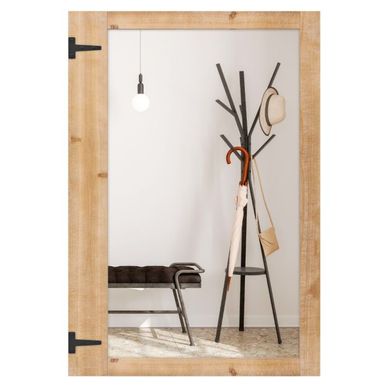 Miroir Mural Rectangulaire 97 X 67 Cm, Grand Miroir En Bois De Sapin, Crochets En Métal, Rustique