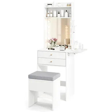 Petite Coiffeuse Avec Miroir Et Tabouret, Coiffeuse Avec Rangement, Lumières, 72 X 39 X 151 Cm Petite Coiffeuse Avec Miroir Et Tabouret, Coiffeuse Avec Rangement, Lumières, 72 X 39 X 151 Cm