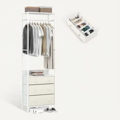 Porte Manteaux Entrée 3 En 1, Commode 3 Tiroirs Pliables, Tringle à 3 Positions (blanc)