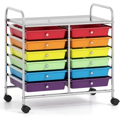 Chariot De Rangement à Roulettes 12 Tiroirs En Pp, Tour De Rangement Avec Tablette, (multicolore) Chariot De Rangement à Roulettes 12 Tiroirs En Pp, Tour De Rangement Avec Tablette, (multicolore)
