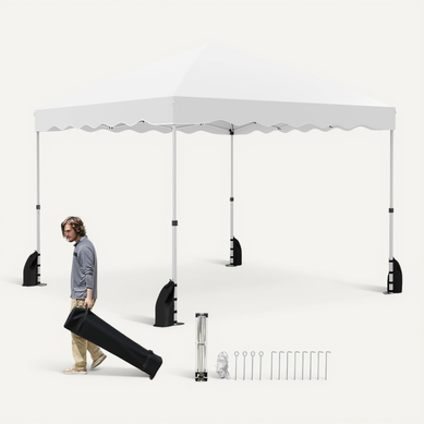 Tonnelle De Pliable 3x3m, 8 Piquets 4 Ancrages 4 Cordes Coupe-vent 4 Sacs De Sable (blanc)