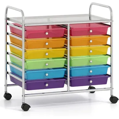 Chariot De Rangement à Roulettes 12 Tiroirs En Pp, Cadre En Métal (multicolore Clair) Chariot De Rangement à Roulettes 12 Tiroirs En Pp, Cadre En Métal (multicolore Clair)