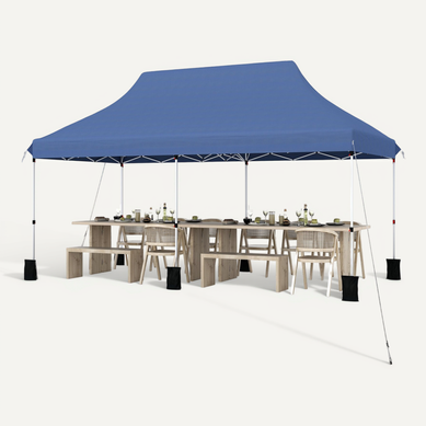 Tonnelle De Jardin Pop-up Pliable 300x600cm, Imperméable Protection Solaire 3 Hauteurs (bleu)