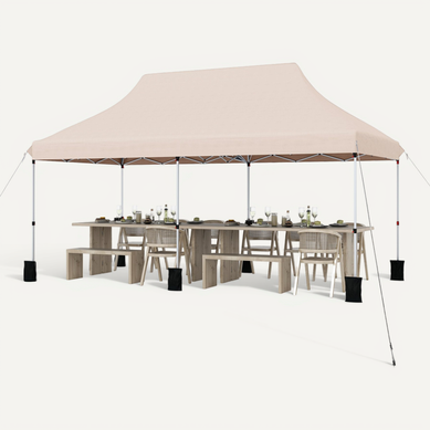 Tonnelle De Jardin Pop-up Pliable 300x600cm, Imperméable Protection Solaire 3 Hauteurs (beige)