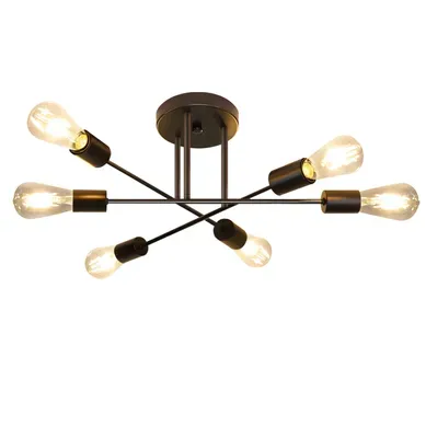 Plafonnier Vintage 6 Ampoules Salon Industriel E27 Lustre Noir Rétro Style Plafonnier Vintage 6 Ampoules Salon Industriel E27 Lustre Noir Rétro Style