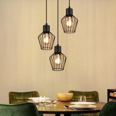 Suspension Salle à Manger 3 Flammes Noir Industriel Suspension E27 Pour Couloir Café Suspension Salle à Manger 3 Flammes Noir Industriel Suspension E27 Pour Couloir Café