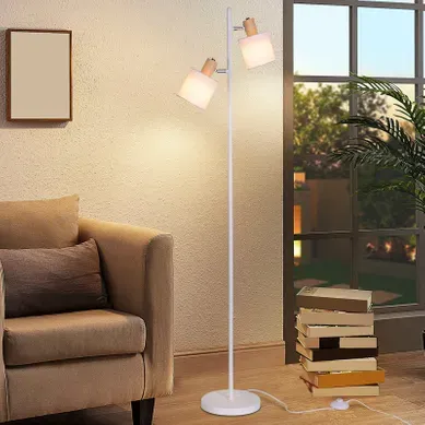 Lampadaire Élégant 145 Cm à 2 Flammes Avec Abat-jour En Tissu E14 Blanc Pivotant Lampadaire Élégant 145 Cm à 2 Flammes Avec Abat-jour En Tissu E14 Blanc Pivotant