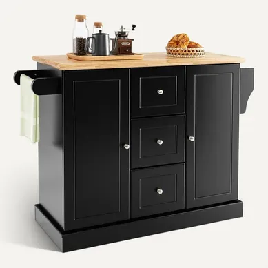 Ilot Central Cuisine Comptoir En Bois D'hévéa, Porte-épices, 46 X 127 X 91 Cm (noir) Ilot Central Cuisine Comptoir En Bois D'hévéa, Porte-épices, 46 X 127 X 91 Cm (noir)