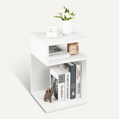Table D’appoint, Bout De Canapé De Salon En Forme ‘s’ Avec 2 Casiers Ouverts,  Chambre