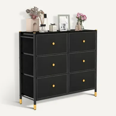 Commode Chambre, Commode Chambre Adulte 6 Tiroirs Et Tissu Pliable, Noir (6 Tiroirs) Commode Chambre, Commode Chambre Adulte 6 Tiroirs Et Tissu Pliable, Noir (6 Tiroirs)