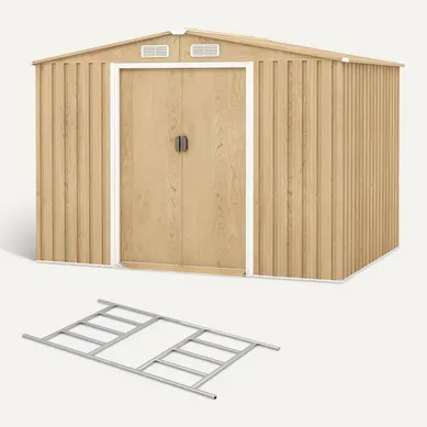 Abri De Jardin 5㎡ En Acier Galvanisé Anti-uv, 259 X 196 X 184 Cm Avec Porte Coulissante, Rampe Abri De Jardin 5㎡ En Acier Galvanisé Anti-uv, 259 X 196 X 184 Cm Avec Porte Coulissante, Rampe