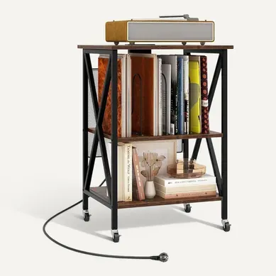 Meuble Tourne-disque Vinyle Avec Prise, Table D’appoint à Roulette (marron Rustique)
