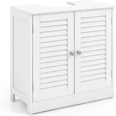Meuble Sous Lavabo, Meuble De Salle De Bain Avec Placard à 2 Portes à Persiennes, Blanc Meuble Sous Lavabo, Meuble De Salle De Bain Avec Placard à 2 Portes à Persiennes, Blanc