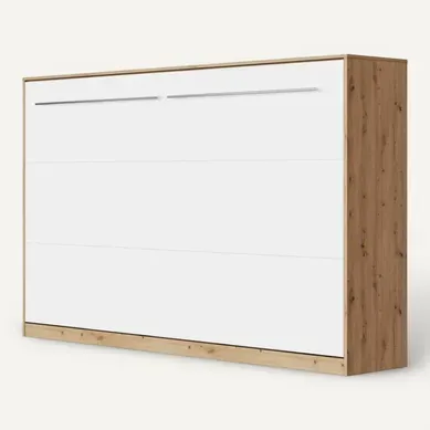 Armoire Lit Escamotable 120x200 Cm Supérieur Horizontal Mural Chêne Sauvage/blanc