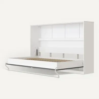 Armoire Lit Escamotable 120x200 Cm Supérieur Horizontal Mural Blanc/anthracite Brillant