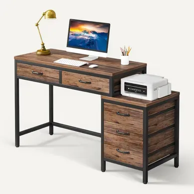 Bureau D'ordinateur, Table De Bureau Avec 5 Tiroirs, Bureau Informatique, 130x45x82cm Bureau D'ordinateur, Table De Bureau Avec 5 Tiroirs, Bureau Informatique, 130x45x82cm