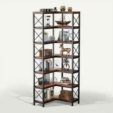 Grande Étagère D'angle Industrielle, Étagère D'angle Sur Pied Avec Cadre En Métal Pour Salon Grande Étagère D'angle Industrielle, Étagère D'angle Sur Pied Avec Cadre En Métal Pour Salon
