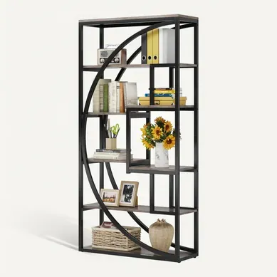 Bibliothèque Industrielle à 5 Niveaux, Bibliothèque De 180cm Avec 8 Étagères De Rangement Ouvertes