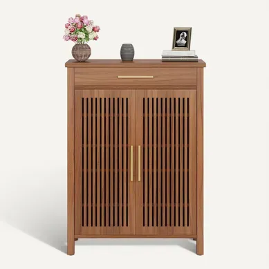 Armoire à Chaussures Étroite à 5 Étages Avec Portes à Lamelles Et Tiroir, 80 X 36 X 110 Cm, Marron Armoire à Chaussures Étroite à 5 Étages Avec Portes à Lamelles Et Tiroir, 80 X 36 X 110 Cm, Marron