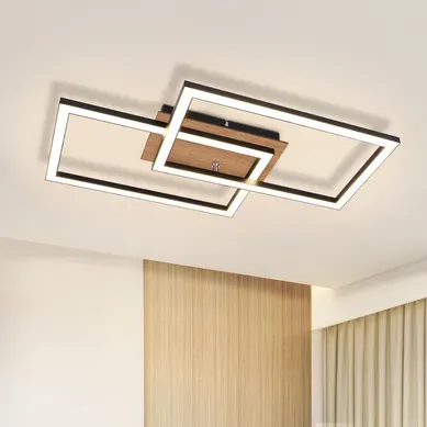 Plafonnier LED Moderne Plafonnier Bois 3000k Blanc Chaud Noir Rectangle Design 24w